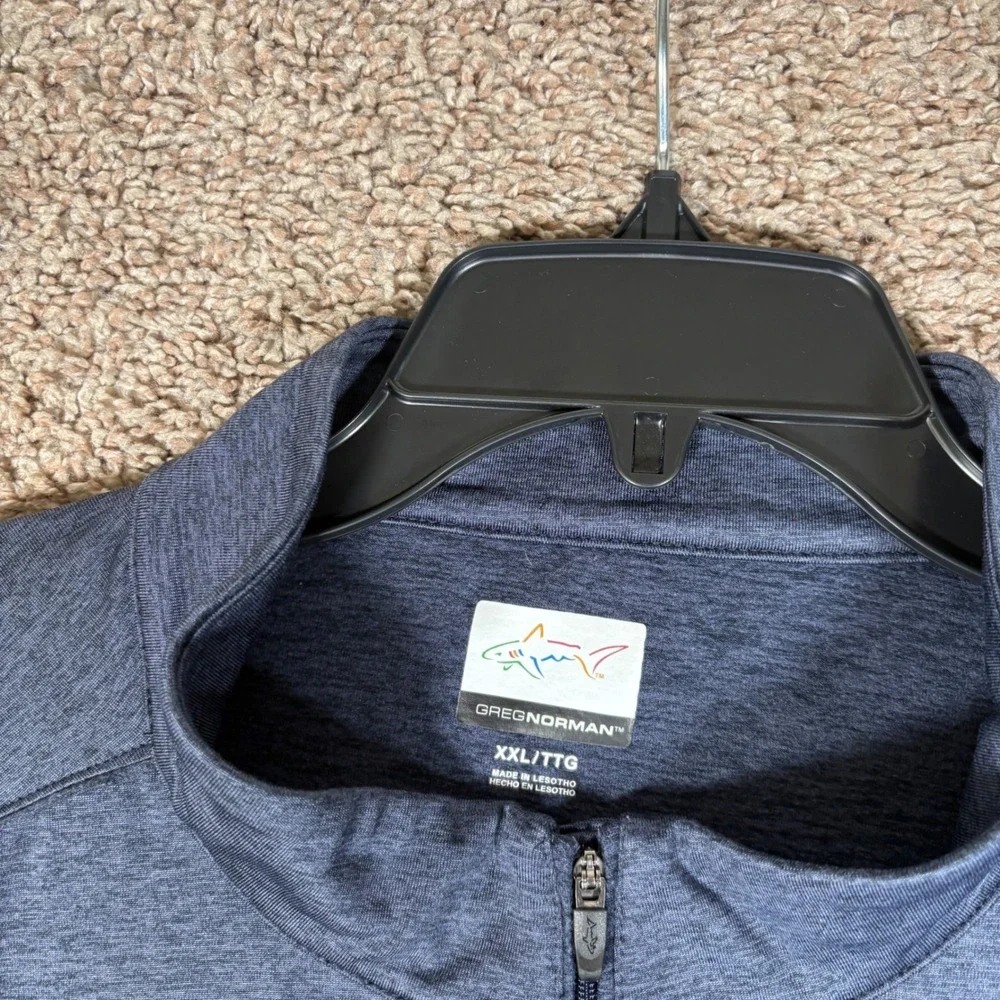 Greg Norman Mens XXL Quarter Zip Pullover Heather‎ Navy Blue Shark Logo Golf